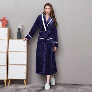New Navy  Pink Supper Warm Soft Fleece Bathrobe Unisex Long Chrismax Gife